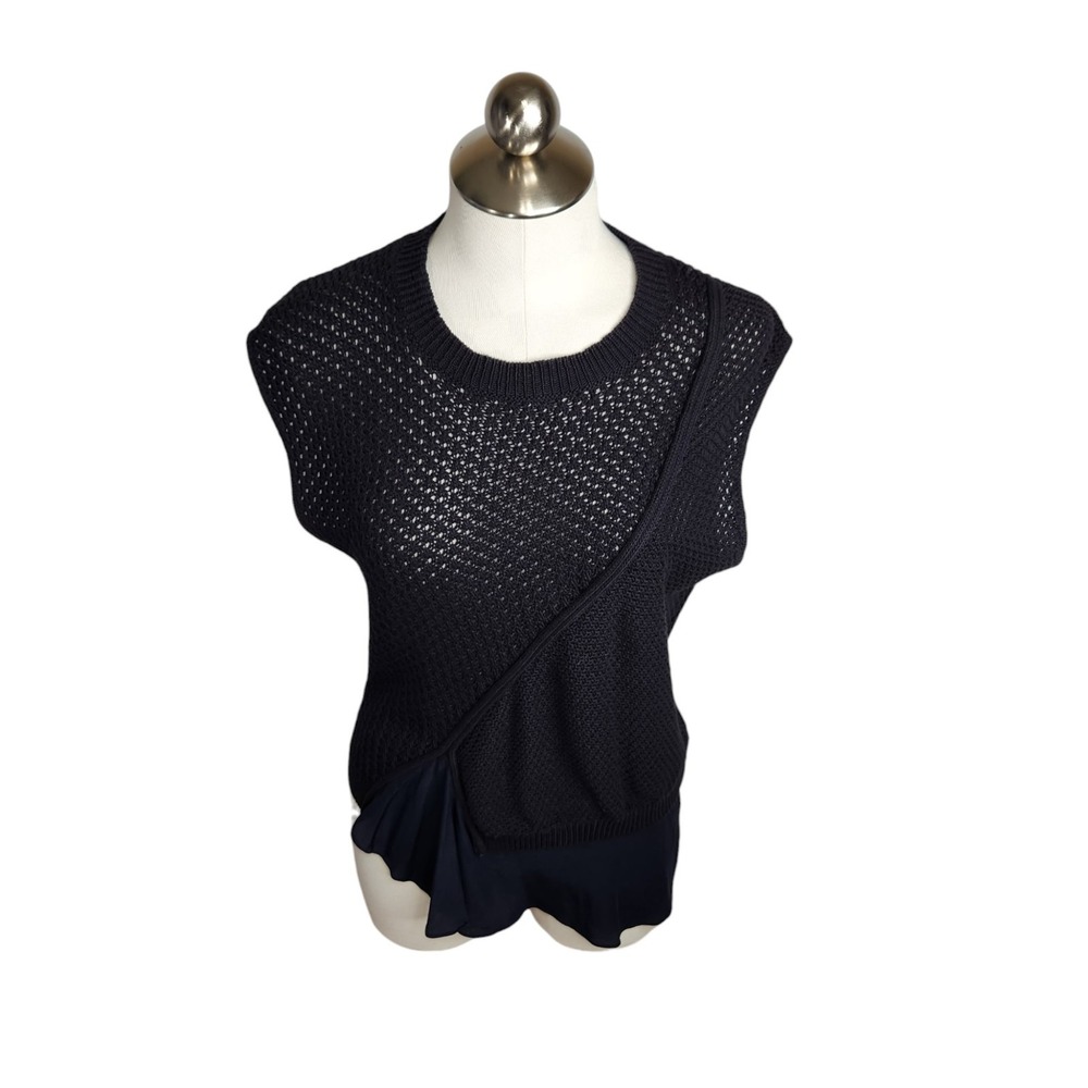 3.1 PHILLIP LIM Open Knit Cotton Silk Double Layer Sweater Womens Large Blue